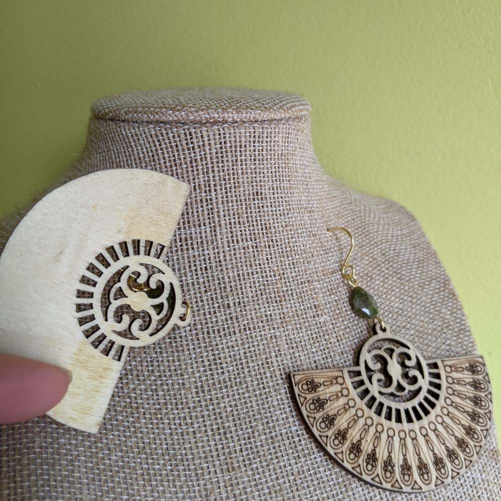 Large Statement Wooden Mandala Earrings - Picture 3 of 6